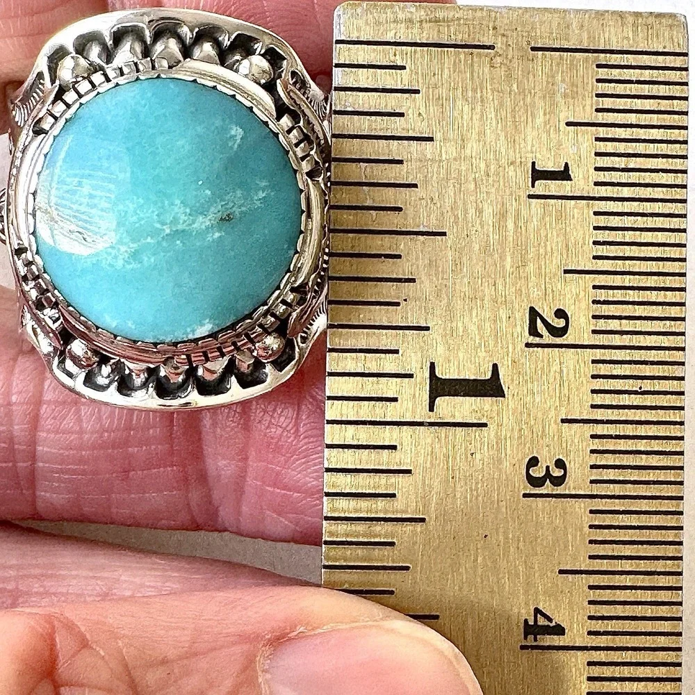 BIG Navajo Mens Turquoise Ring Sz 11 Wide Band Signed Lee Sterling Native Amer‎